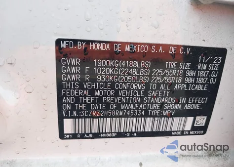 2024 Honda Hr-V Awd Sport/Awd Sport W/O Bsi from USA, damaged, VIN 3CZRZ2H58RM745334